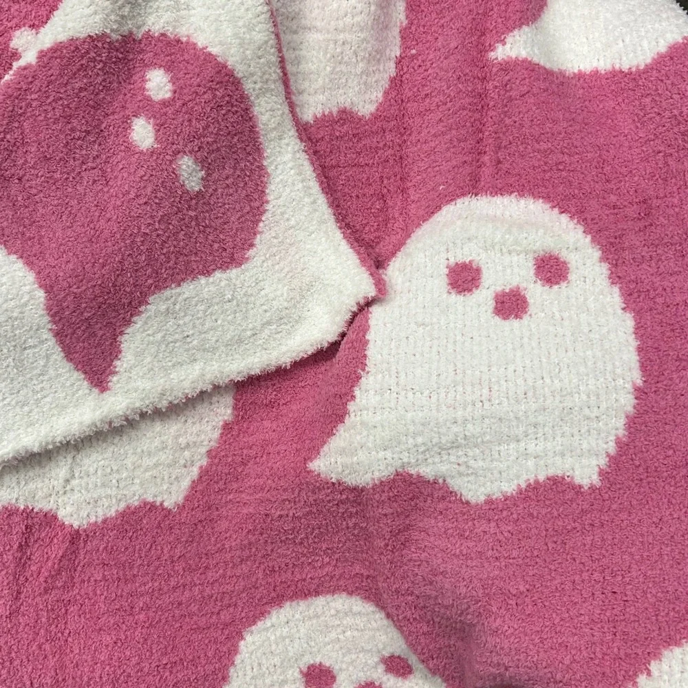 Ghost Throw Blanket Pink and White Halloween‎ Soft Plush